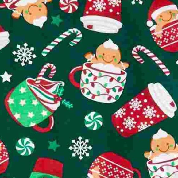 PJ Place M Adult Winter Green Multi Gingerbread Cocoa Mugs PJ Jogger Set - Picture 2 of 3